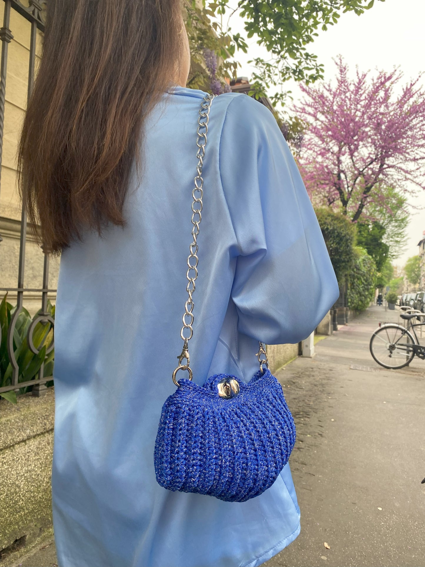 Lara Piccola con tracolla - Blu Elettrico Lurex