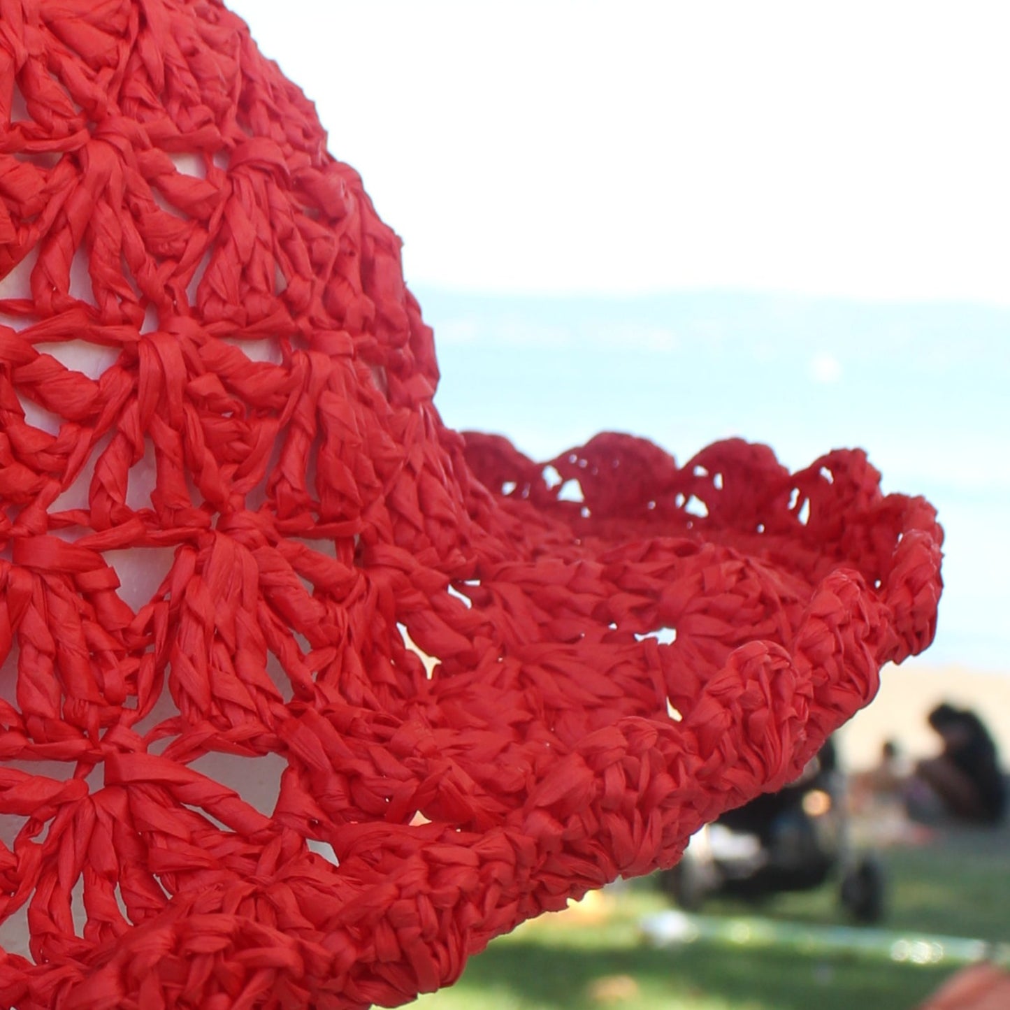 Cappello in Rafia a Tesa Larga - Rosso