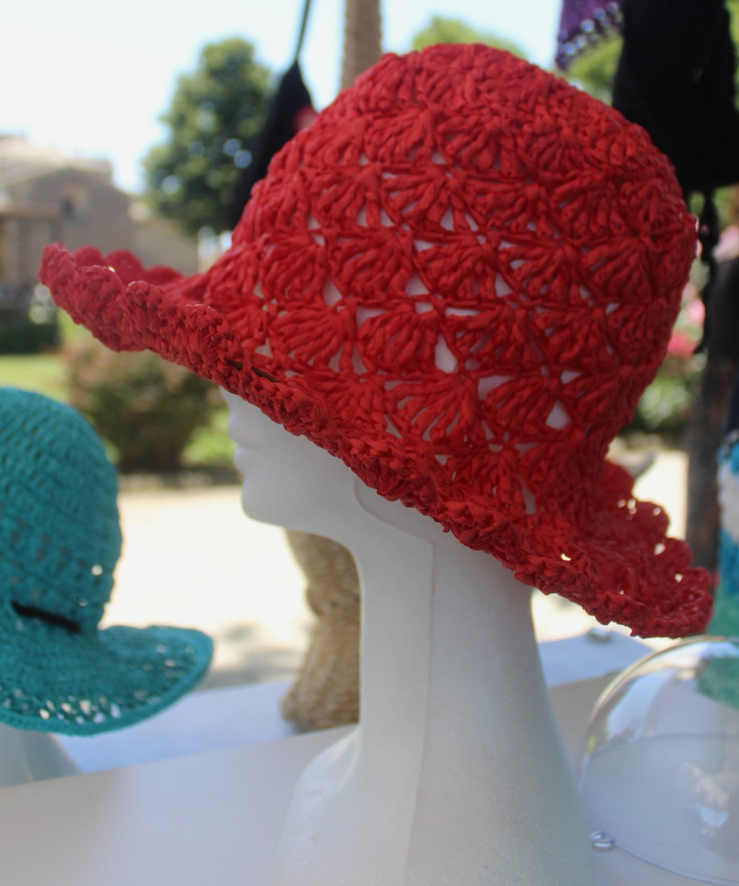Cappello in Rafia a Tesa Larga - Rosso