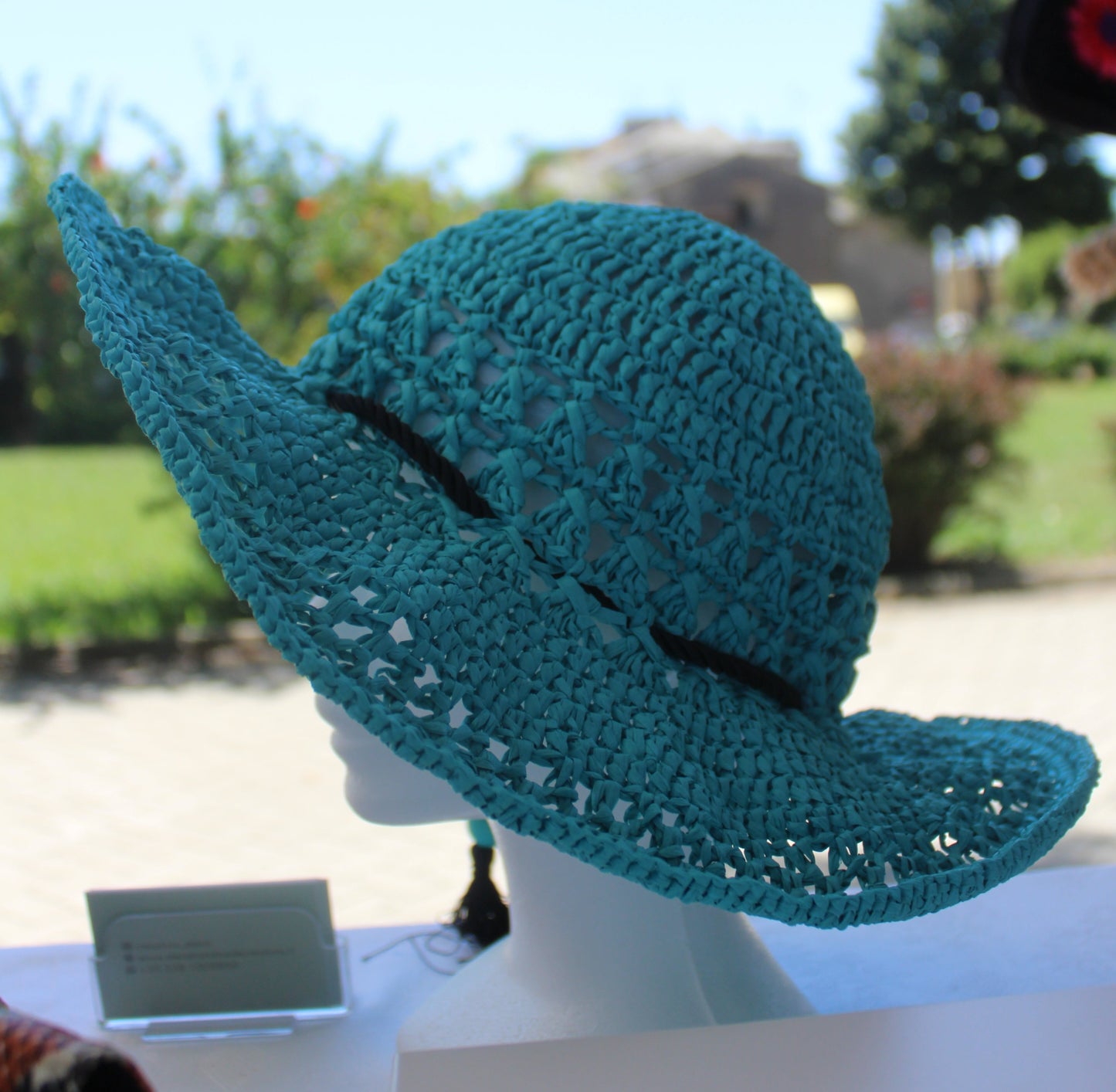 Cappello in Rafia a Tesa Larga - Turchese