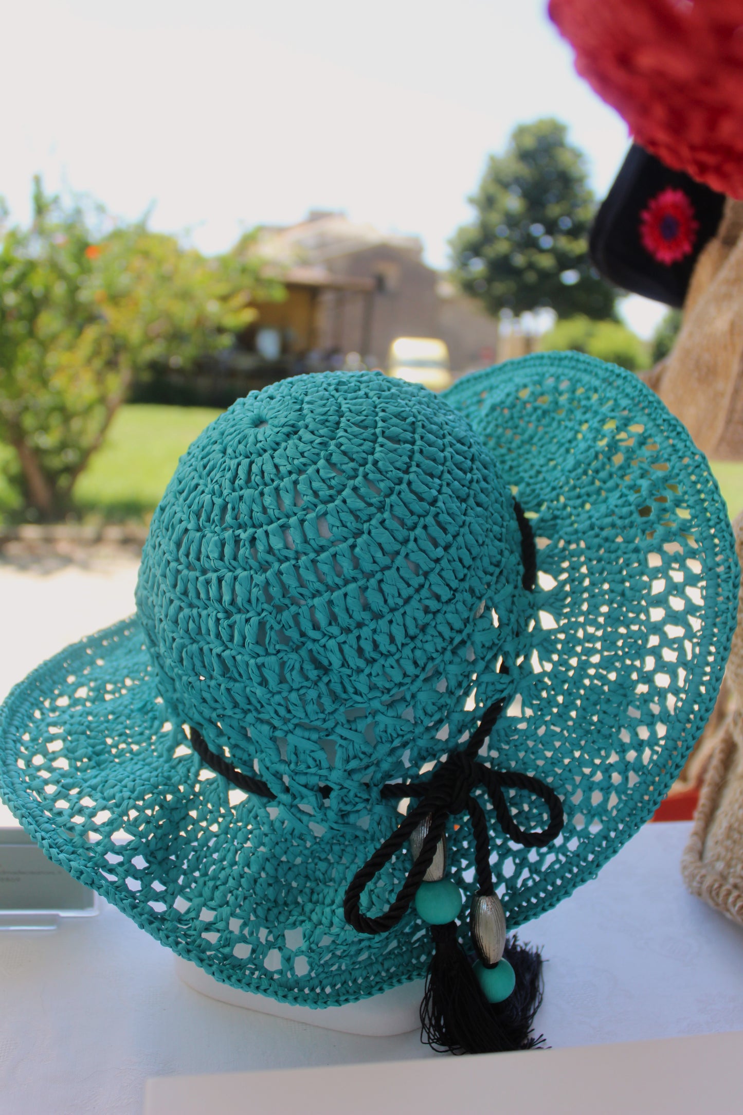 Cappello in Rafia a Tesa Larga - Turchese