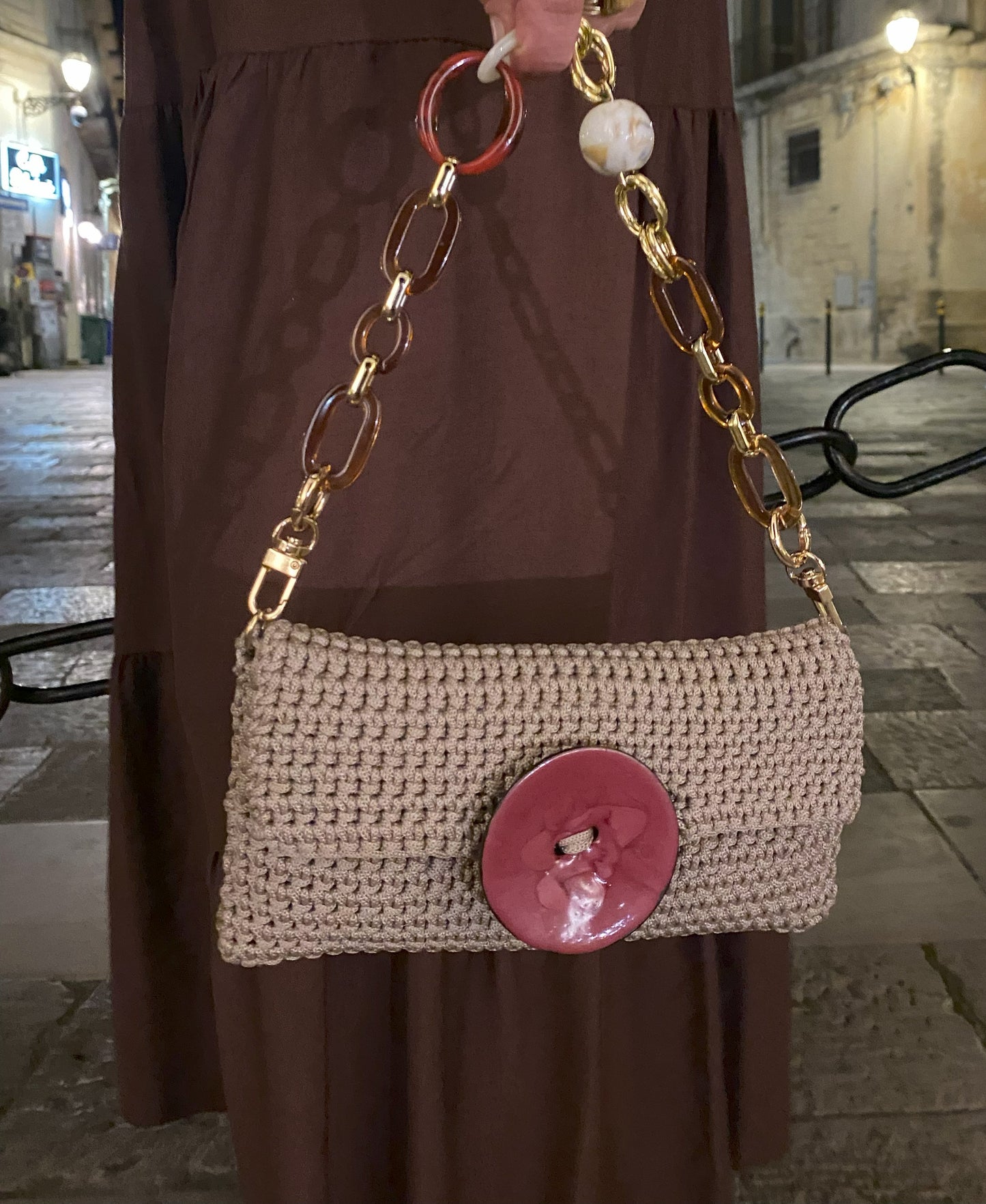 Pochette Big Button Peonia