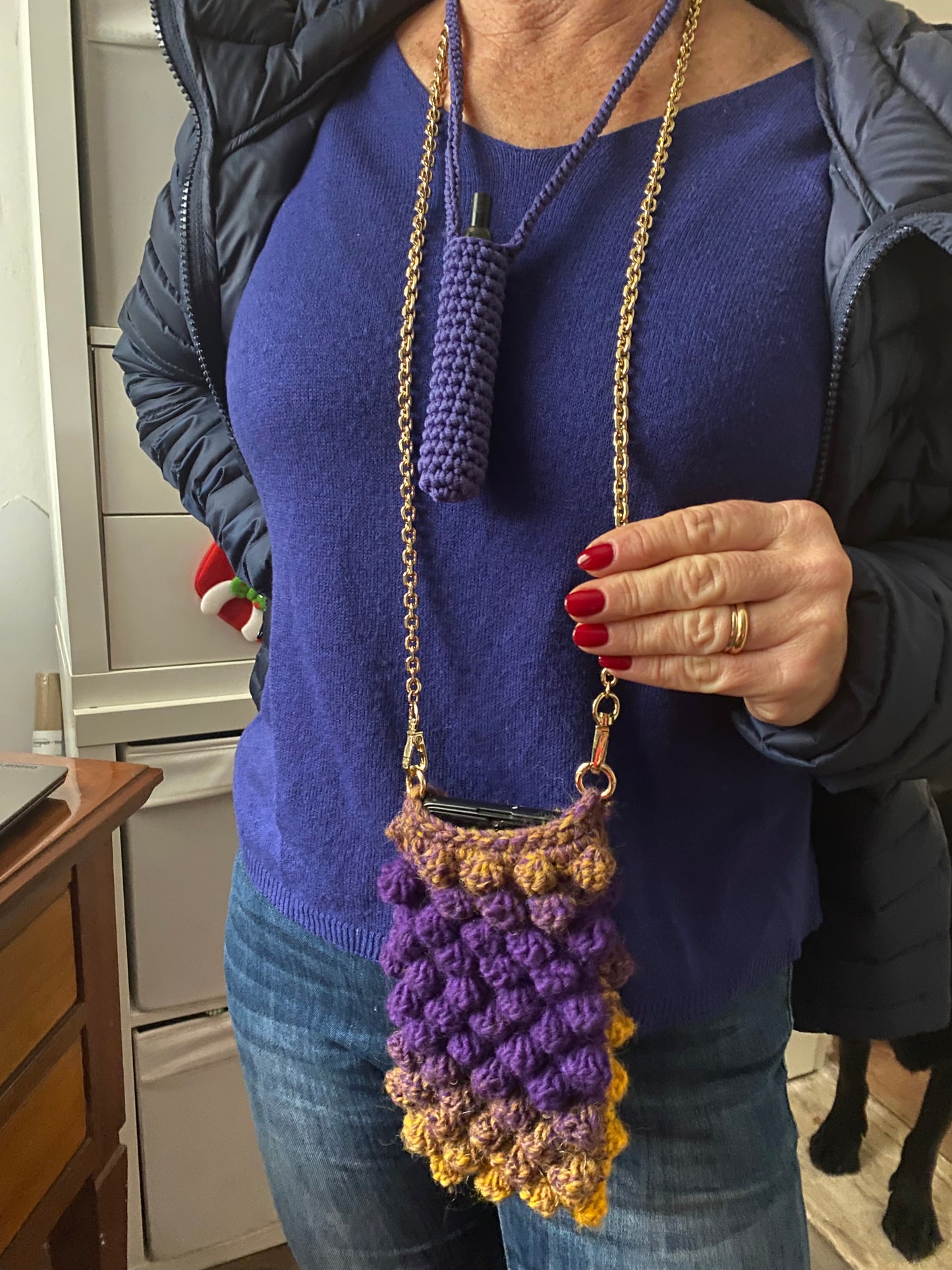 Portacellulare Bubbles in Lana con tracolla