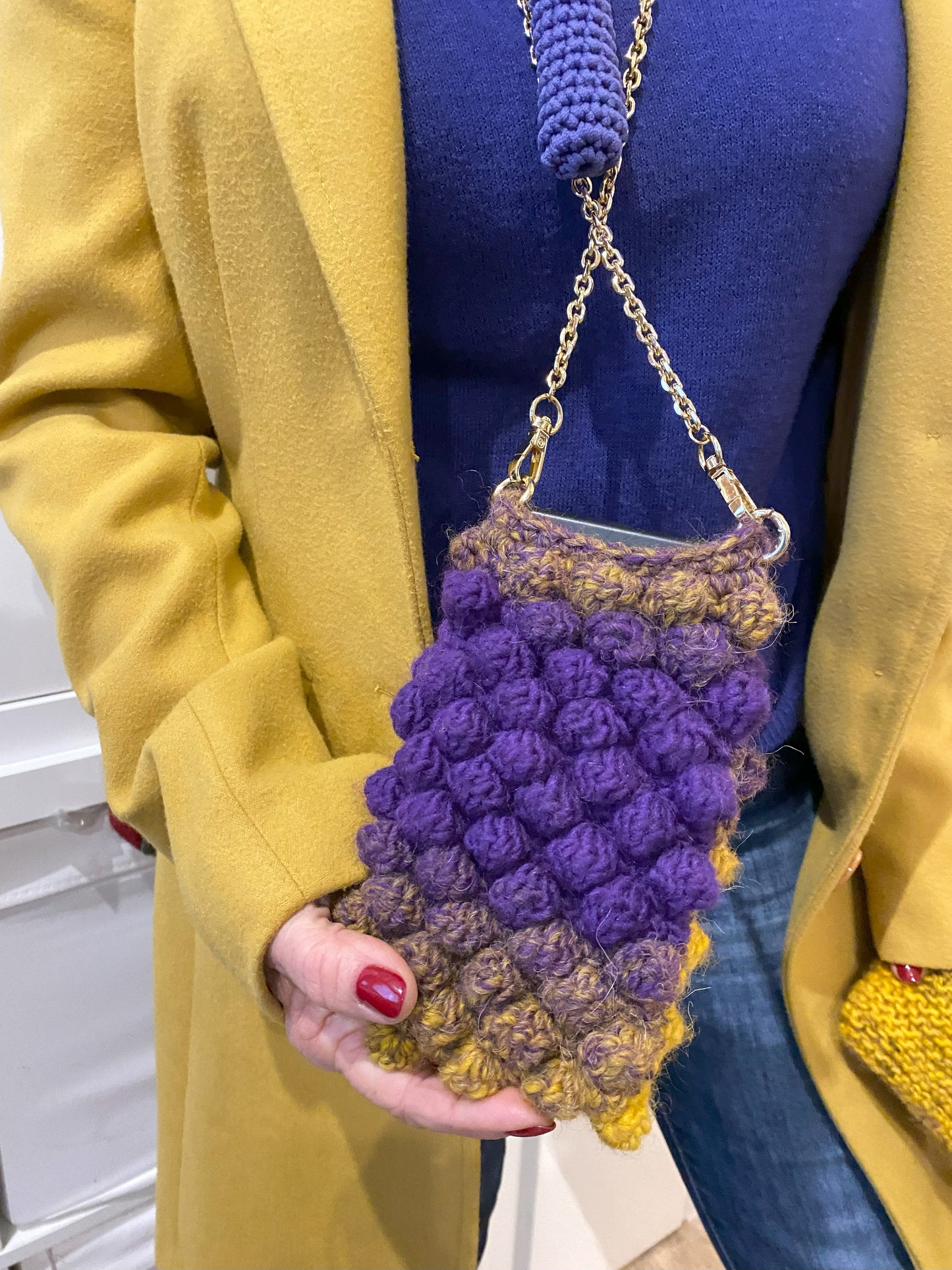 Portacellulare Bubbles in Lana con tracolla