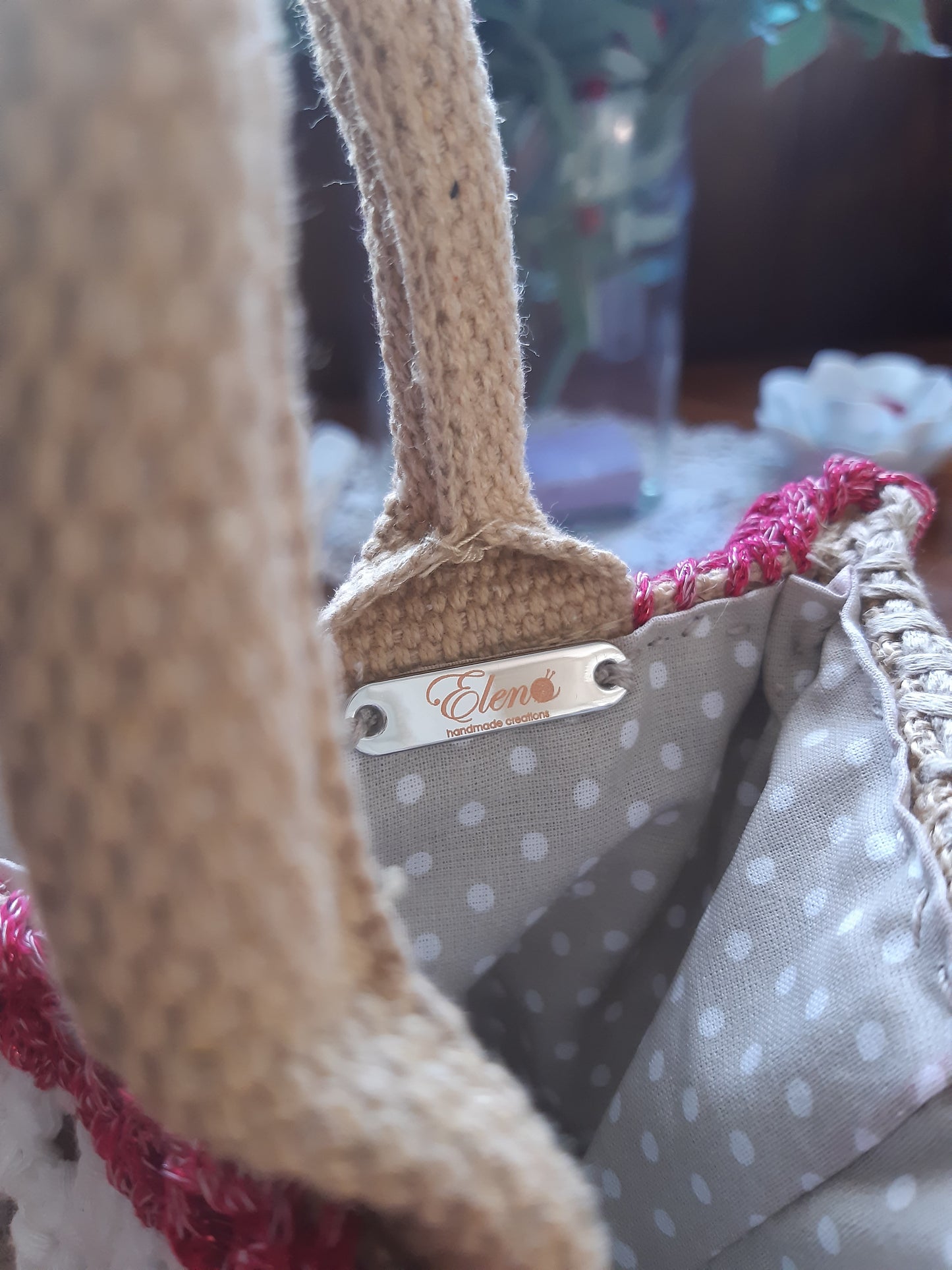 Juta Bag Fiore Africano Fucsia Beige Oro