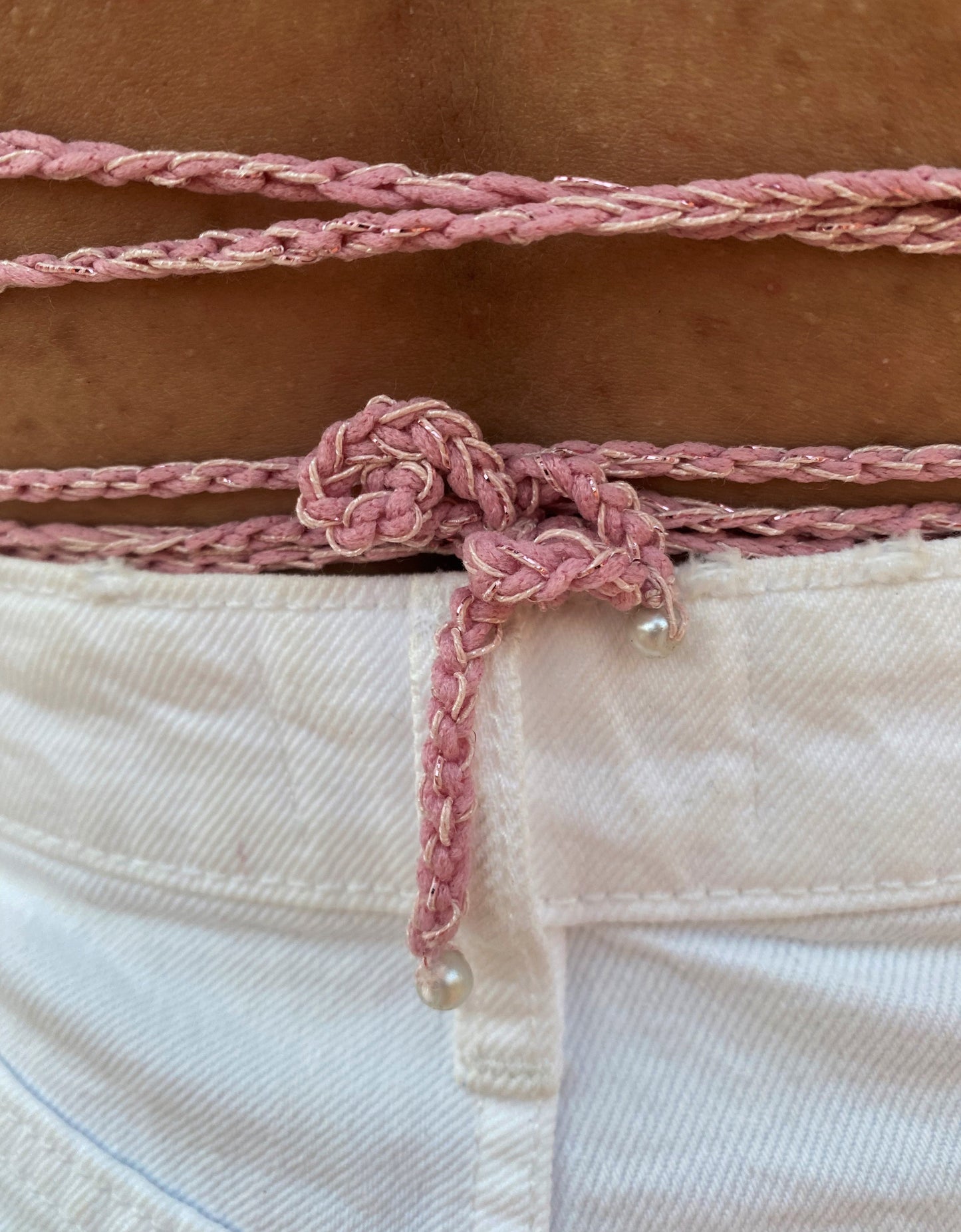 Crop Top Crochet Criss Cross- Rosa Antico Lurex