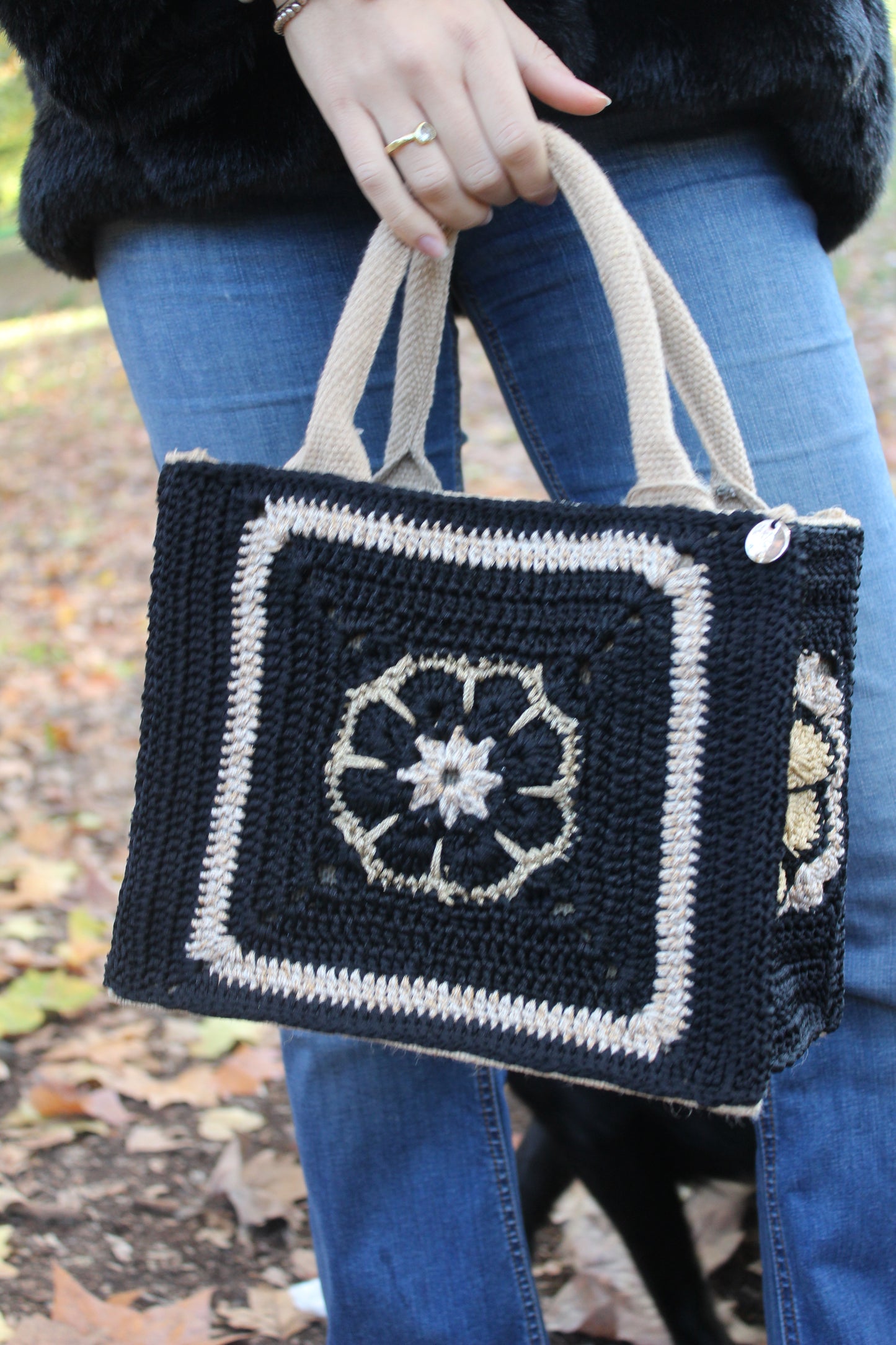 Juta Bag Fiore Africano Black & Gold