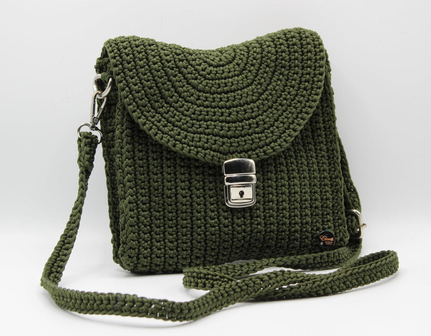 Pochette con tracolla ad uncinetto - Verde Militare