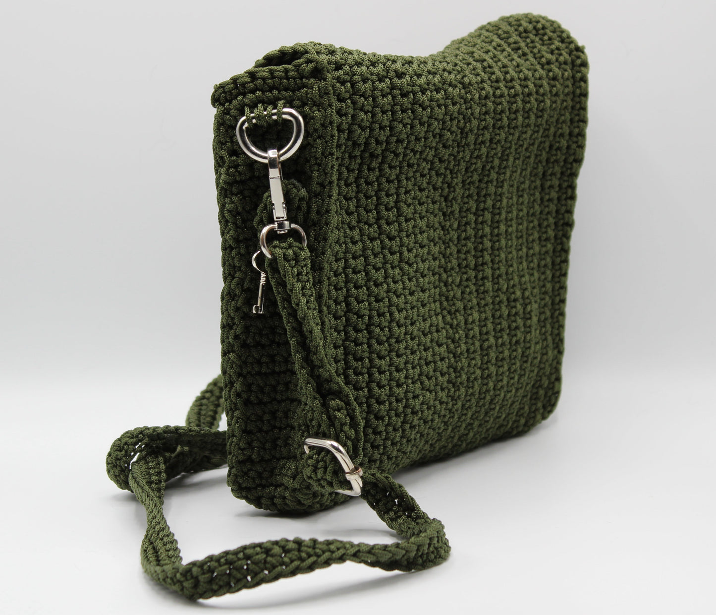 Pochette con tracolla ad uncinetto - Verde Militare