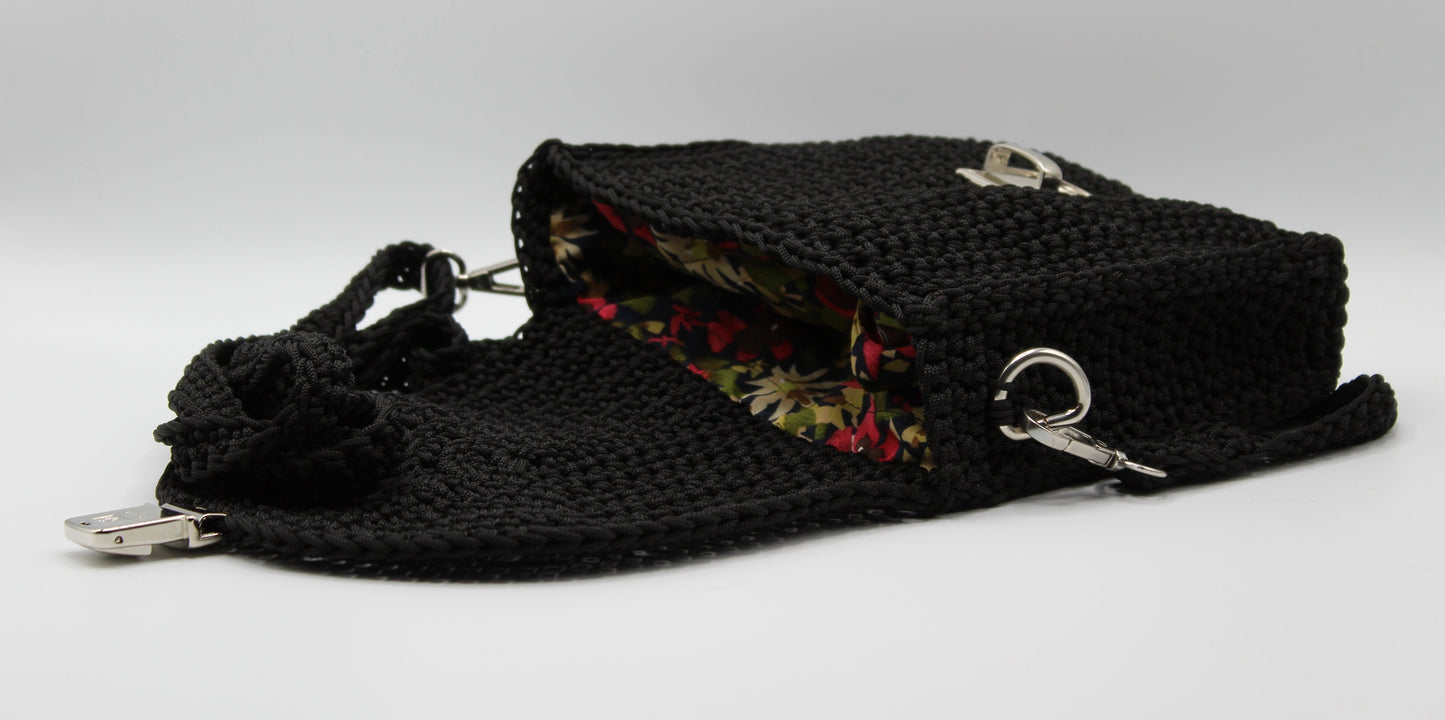 Pochette con tracolla ad uncinetto - Nero