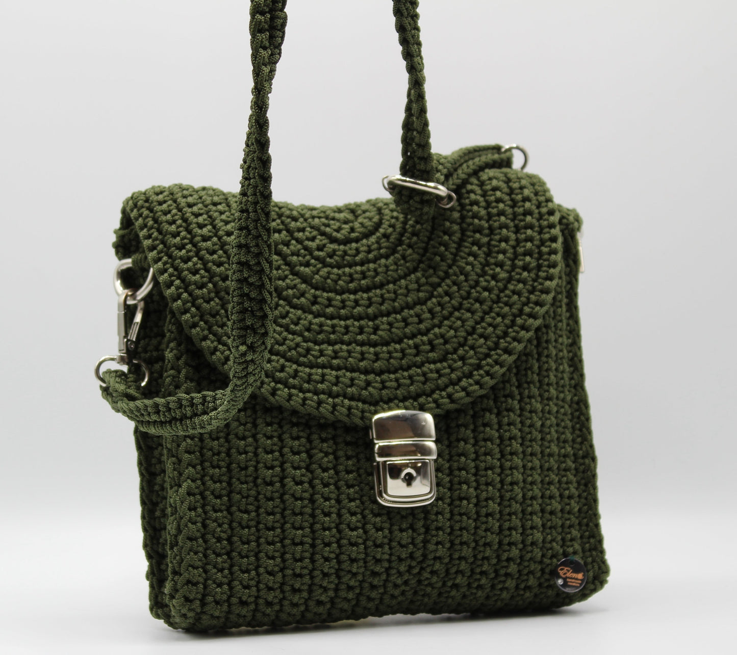 Pochette con tracolla ad uncinetto - Verde Militare