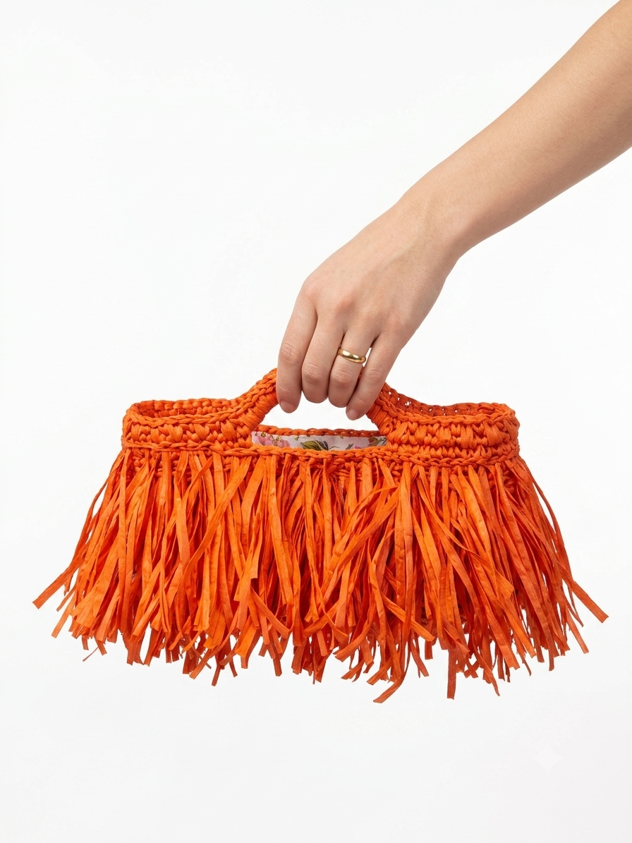 Polly - Mini Bag in Rafia con frange