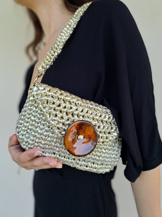 Big Button Metallica Oro con tracolla