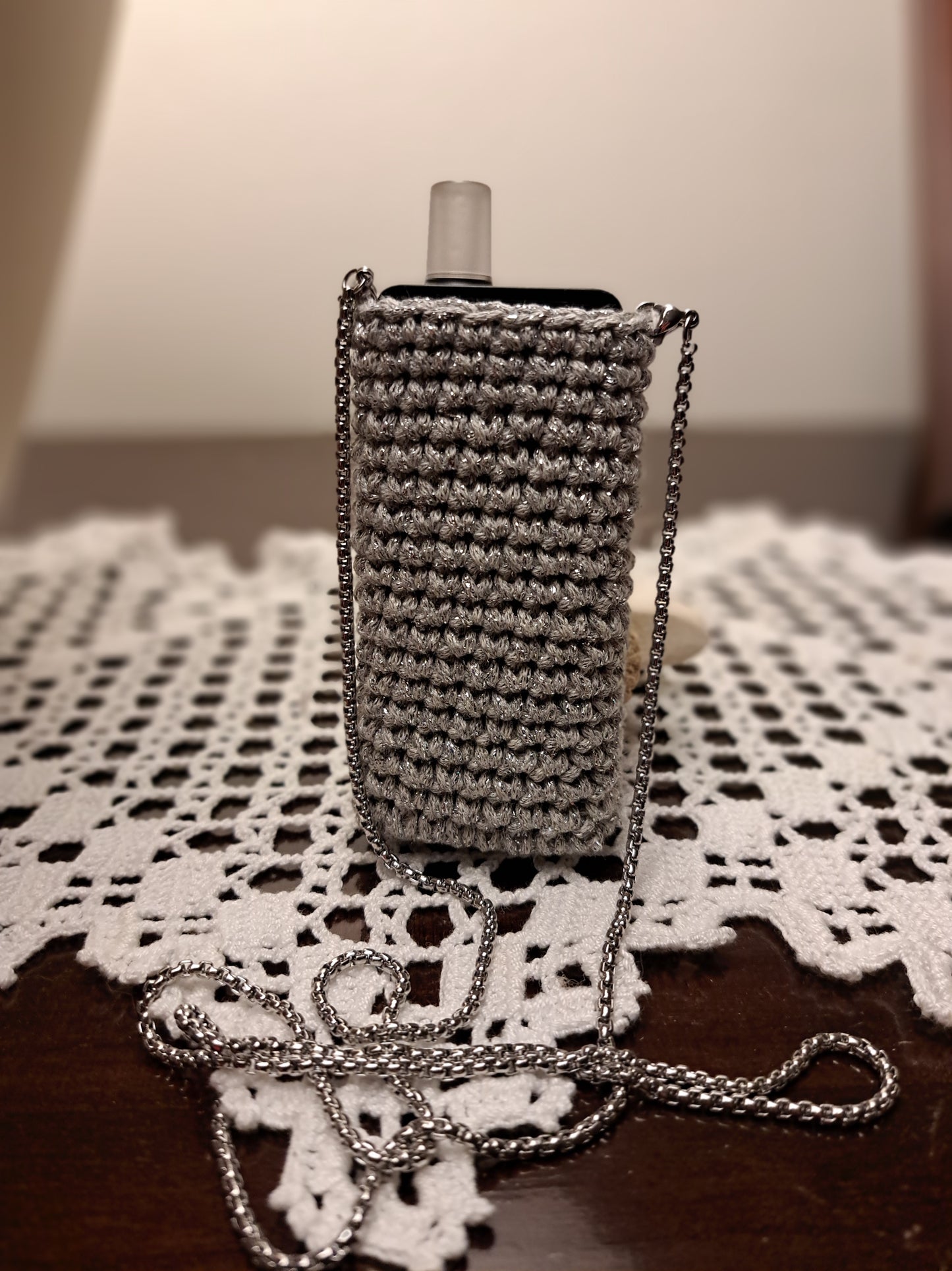 Porta Apex in cordino grigio argento