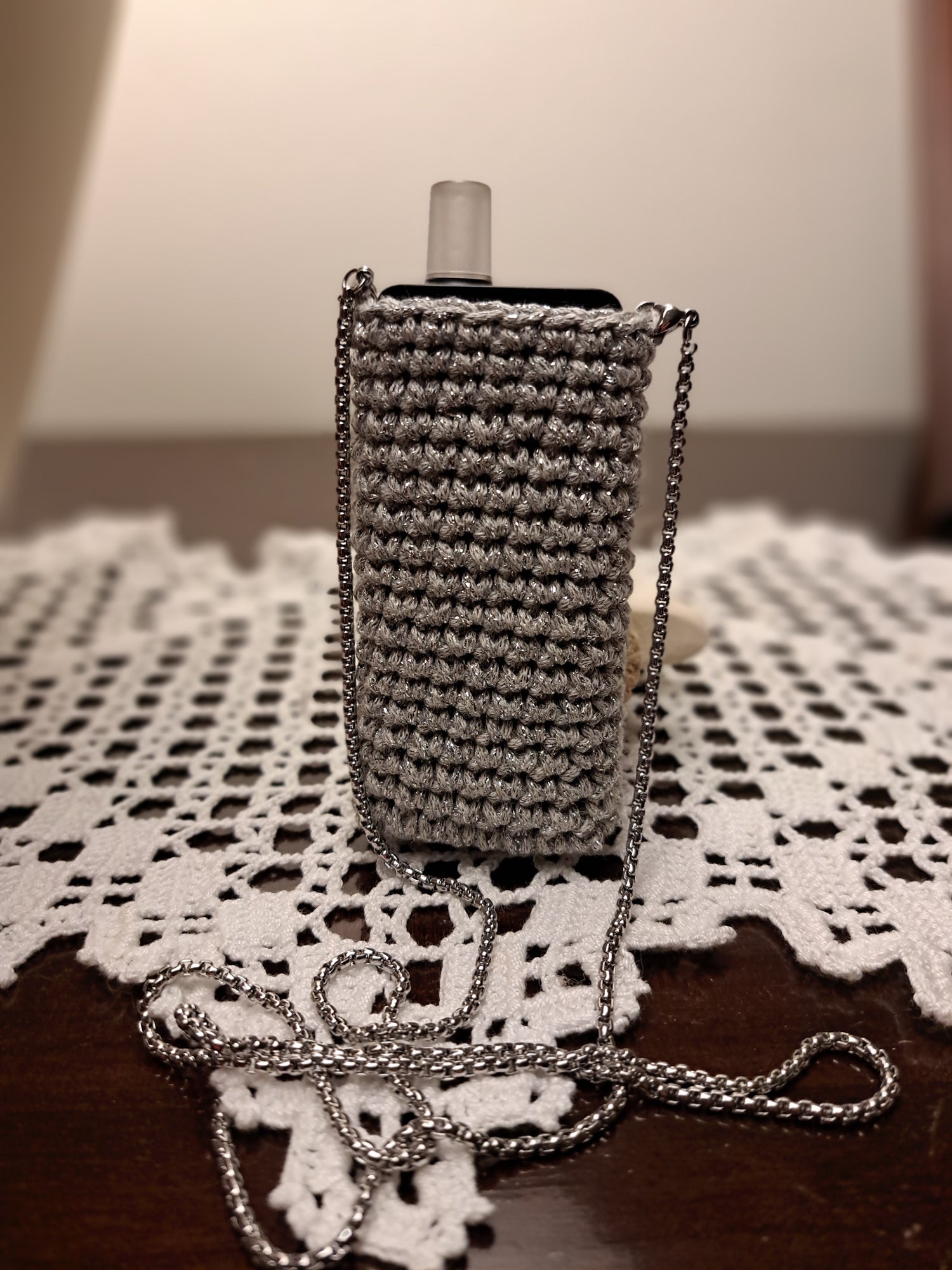 Porta Apex in cordino grigio argento