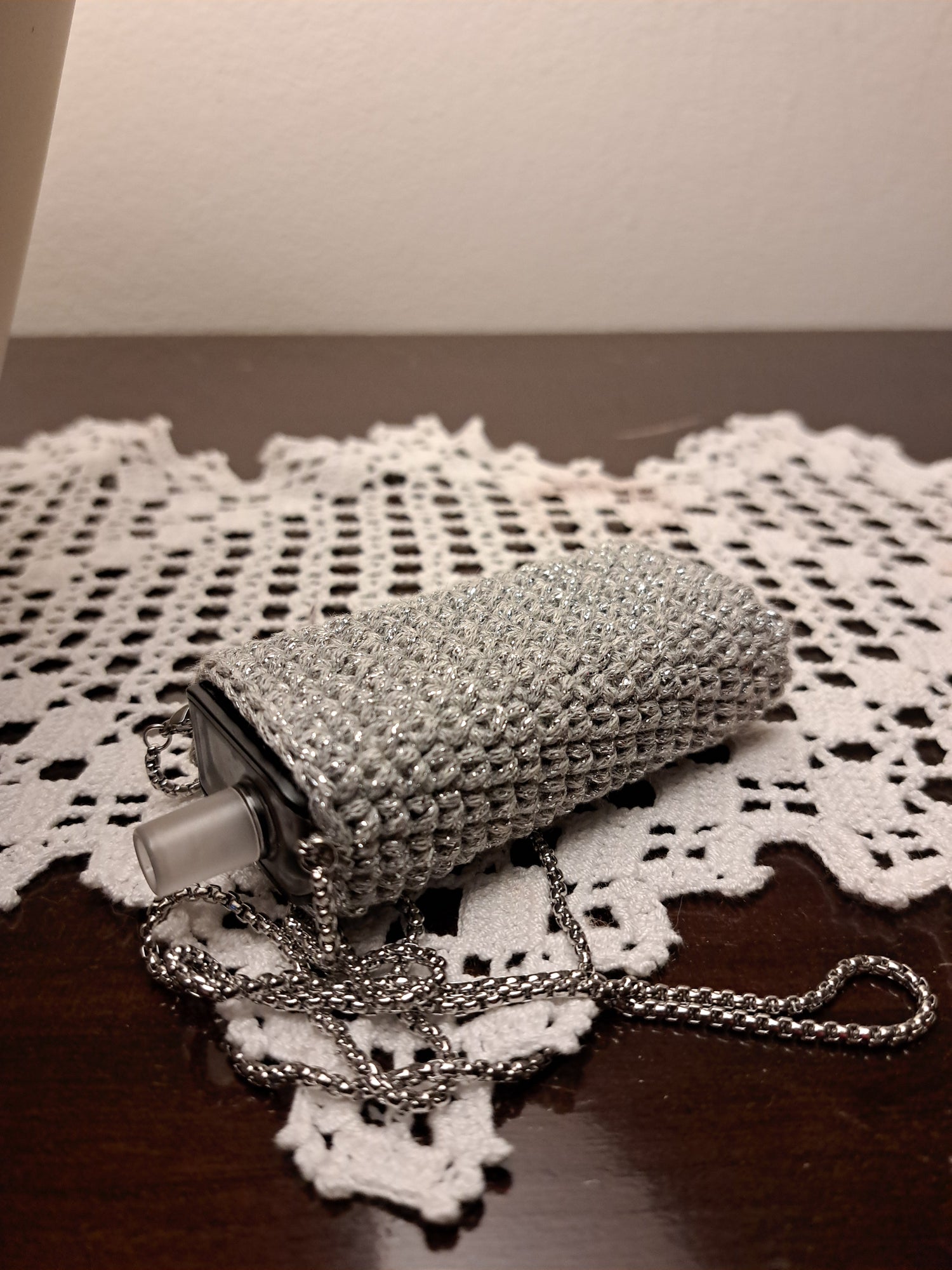 Porta Apex in cordino grigio argento