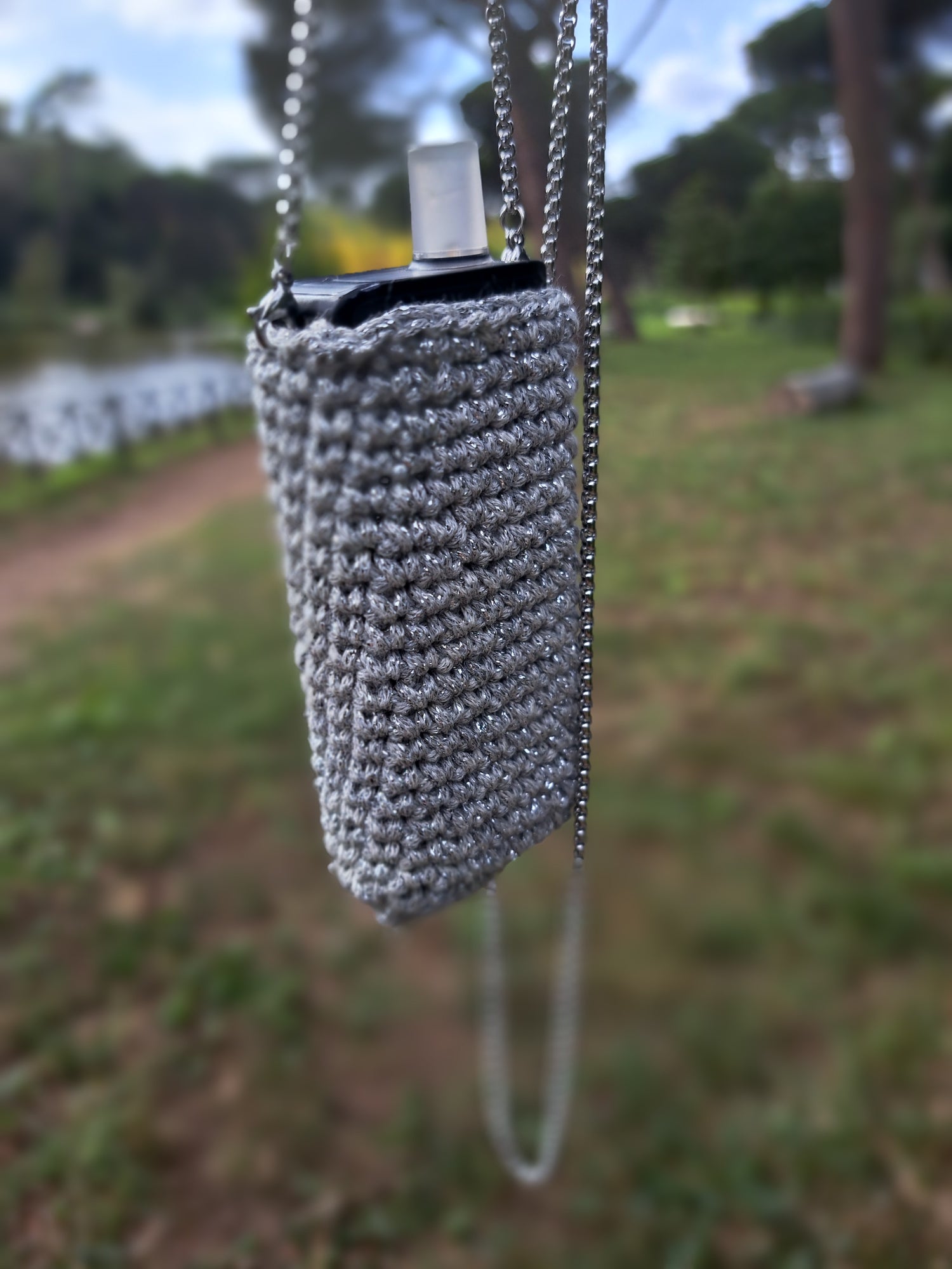 Porta Apex in cordino grigio argento