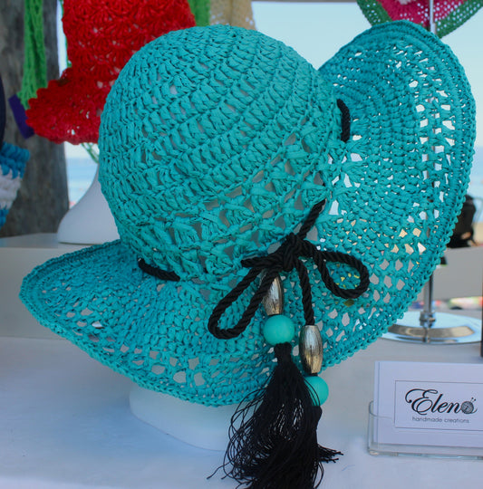 Cappello in Rafia a Tesa Larga - Turchese