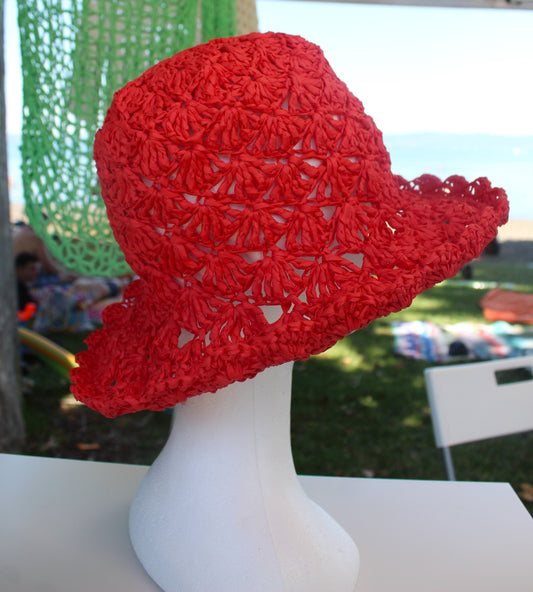 Cappello in Rafia a Tesa Larga - Rosso