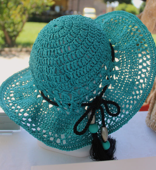 Cappello in Rafia a Tesa Larga - Turchese