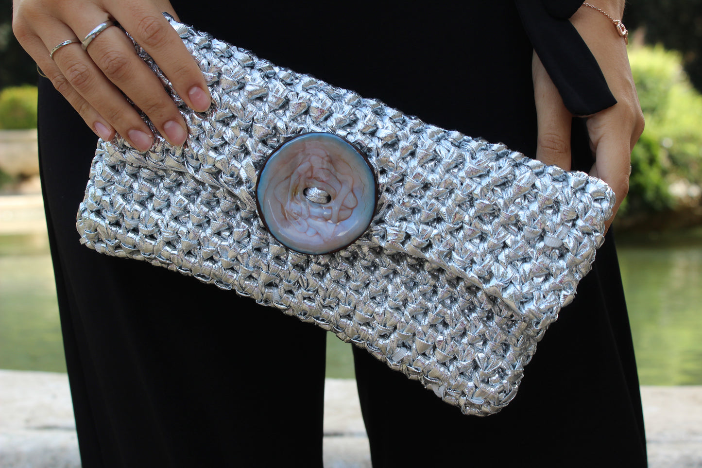 Pochette Big Button Argento