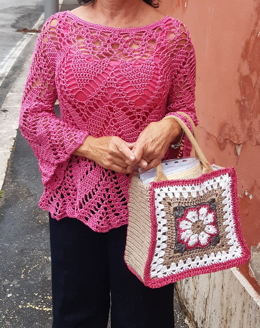 Juta Bag Fiore Africano Fucsia Beige Oro