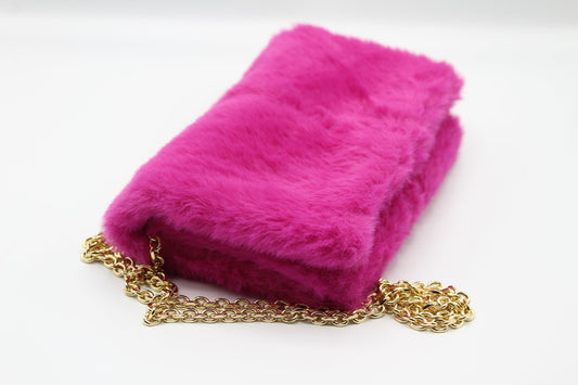 Pochette in ecopelliccia con tracolla - Fucsia