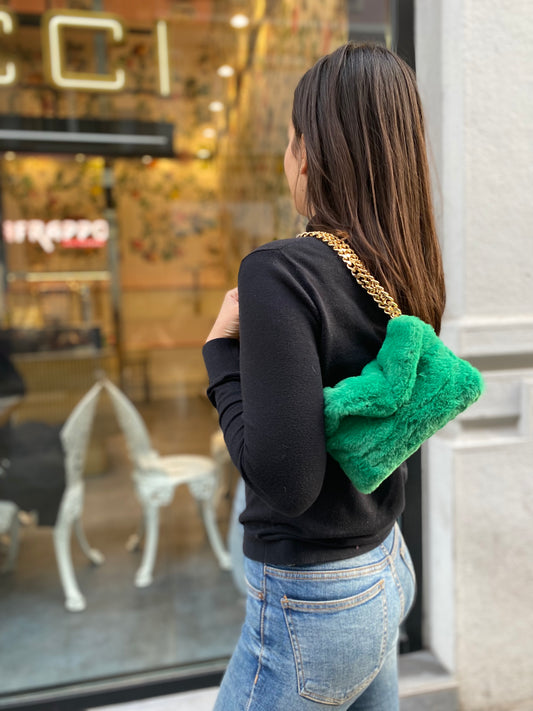 Pochette in ecopelliccia con tracolla doppio filo - Verde