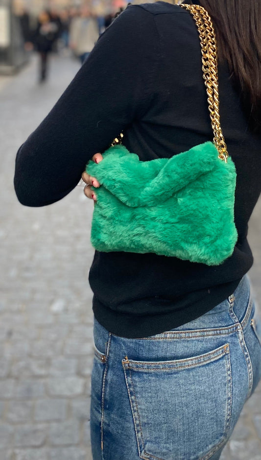 Pochette in ecopelliccia con tracolla doppio filo - Verde