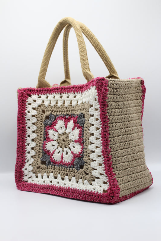 Juta Bag Fiore Africano Fucsia Beige Oro